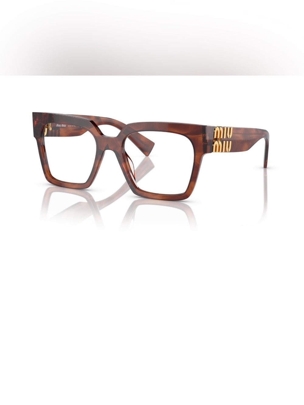 Miu Miu Brown Tortoiseshell Rectangular Women's Eyeglasses with Gold Accents - Picture 8 of 8